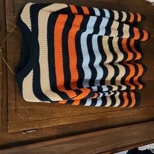 Striped Women's Sweater - Navy, Orange, Cream
